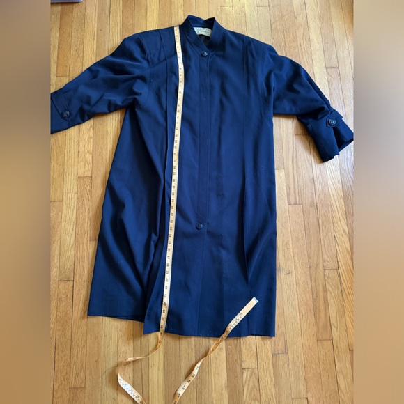 80s Vintage Nina Ricci Navy Blue Wool Trench Style Coat - Picture 10 of 10